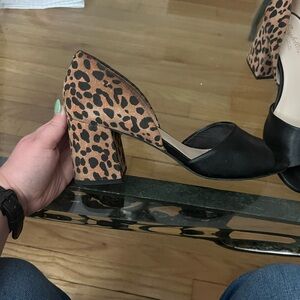 Seychelles Black and Leopard Block Heel Shoes